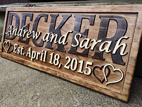 3D Wood Carved Personalized Wedding Gift Last Name Established Sign