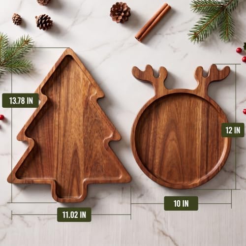 Acacia Wood Christmas Tree Charcuterie and Reindeer Board Tray