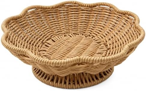 Faux Rattan Fruit Basket Tray, PP Handwoven Decorative Bowl for