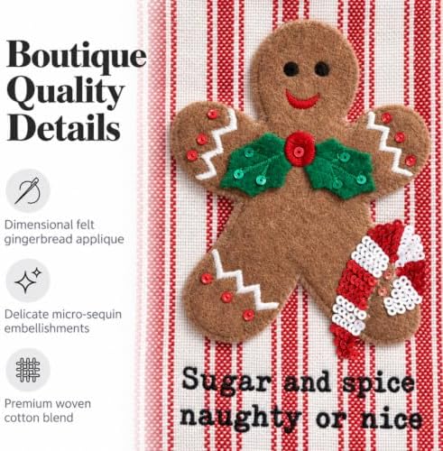 Mud Pie Gingerbread Felt Sequin Towel, Decorative Kitchen Towel