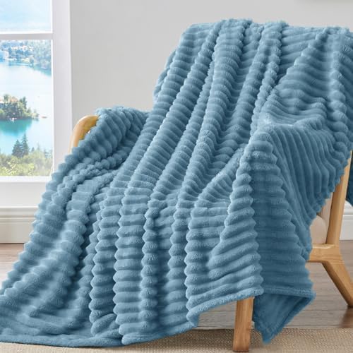 BEDELITE Ribbed Blue Throw Blanket for Couch, 50"x60"