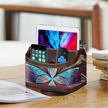 360° Rotating Remote Control Holder, PU Leather TV Remote Caddy, Pen
