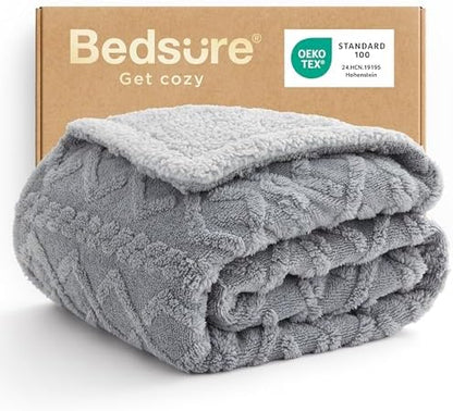 Bedsure Sherpa Fleece Blanket, Cable Jacquard Tufted, Warm, Throw