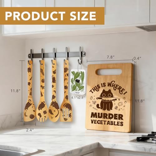 6Pcs Funny Black Cat Gifts Set Cutting Board with Spoons & Cleaning