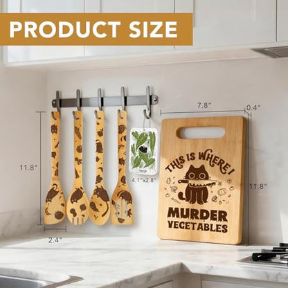 6Pcs Funny Black Cat Gifts Set Cutting Board with Spoons & Cleaning