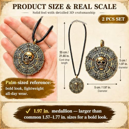 Halloween Pirate Skull Coin Necklace for Men Women Costume Jewelry