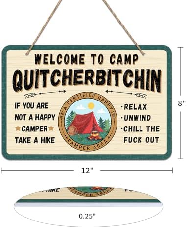 PETCEE Welcome to Camp Quitcherbitchin Sign, 8"x12" Funny Farmhouse