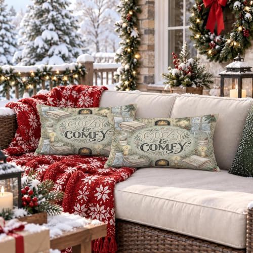 Cozy Comfortable Fireplace Quote Throw Pillow Covers 12x20 Set of 2