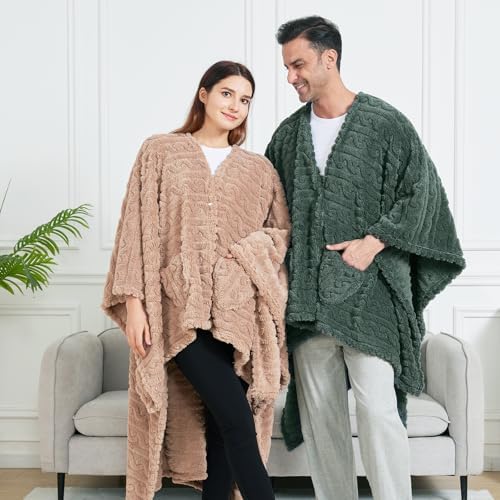 Wearable Blanket Sherpa Fleece Shawl Blanket with Pockets Blanket