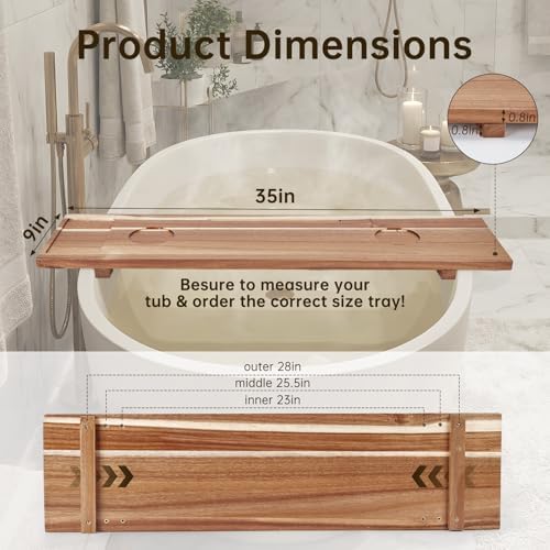 Expandable Acacia Wood Bathtub Tray Caddy – Adjustable 23-35" with