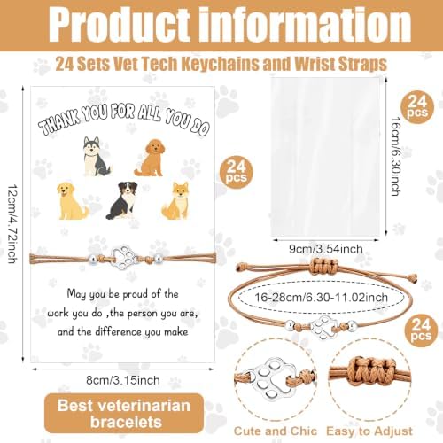 24 Sets Vet Tech Appreciation Gifts Bulk Dog Keychains and Paw