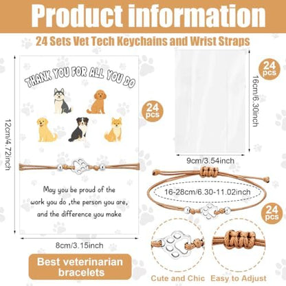 24 Sets Vet Tech Appreciation Gifts Bulk Dog Keychains and Paw