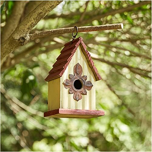 Glitzhome Hanging Bird House for Outdoors, 9" H Hand Painted Wooden