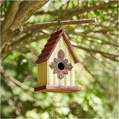 Glitzhome Hanging Bird House for Outdoors, 9" H Hand Painted Wooden