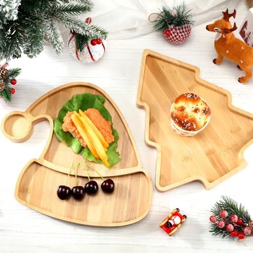 Meanplan 2 Pcs Wooden Christmas Serving Tray and Platter Christmas