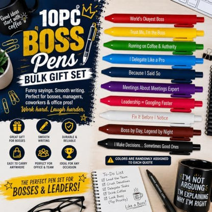 10PC Boss Pens Bulk Gift Set Funny Sarcastic Manager Coordinator