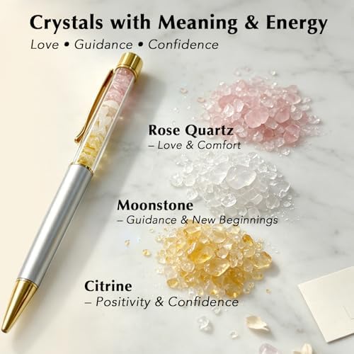 Crystal Pen Gift for Women, Inspirational Desk Pen with Rose Quartz