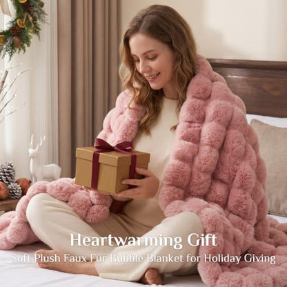 BEDELITE Faux Fur Throw Bubble Blanket for Couch, 50" x 60", Dusty