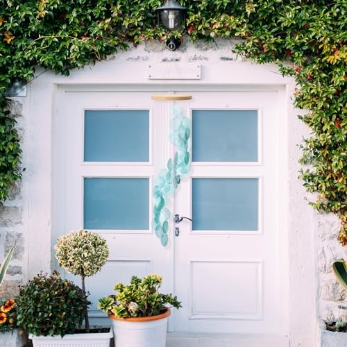 Wenqik Sea Glass Shell Wind Chimes for Outside Capiz Spiral, Blue