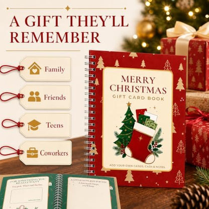 Merry Christmas Gift Card Book-14 Themed Pages, Hardcover & Durability