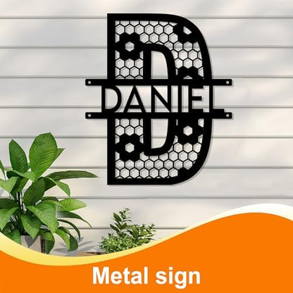 Metal Name Signs Personalized, Split Letter Monogram Wall Decor