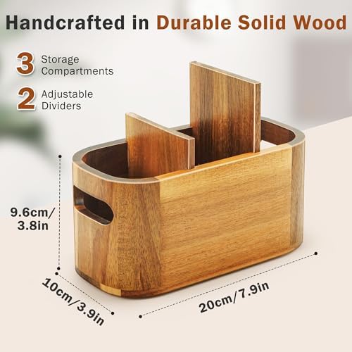Acacia Pencil Pen Holder for Desk, Wooden Office Organizer with 3
