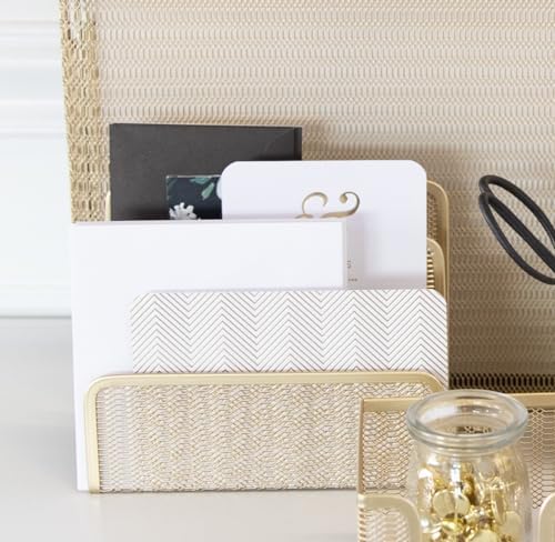 BLU MONACO | Gold Metal Mesh Mail Sorter Organizer Countertop | Paper