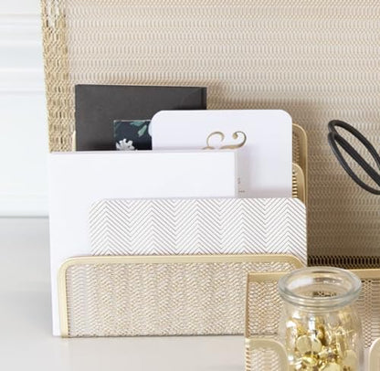 BLU MONACO | Gold Metal Mesh Mail Sorter Organizer Countertop | Paper