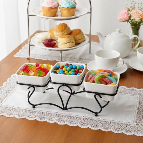 Eorbow 10 OZ Square Bowl Chip & Dip Serving Set, 3 Pieces Ceramic