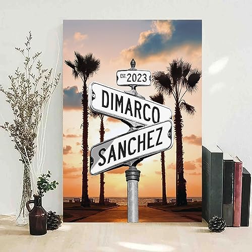 Personalized Crossroads Street Sign Canvas, Custom Couple Name & Date