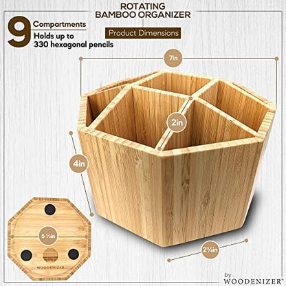 Bamboo Art Supply Organizer - Pencil & Pen Holder - Kids & Adults Desk
