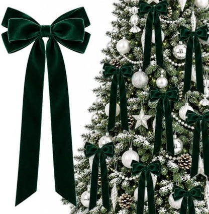 JOICEE 12Pcs Large Green Christmas Velvet Bows for Christmas Tree