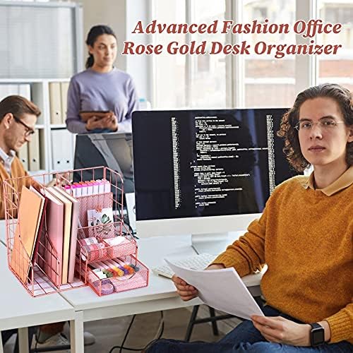 TNELTUEB Rose Gold Desk Organizer with 6 Compartments, Mesh Metal Home