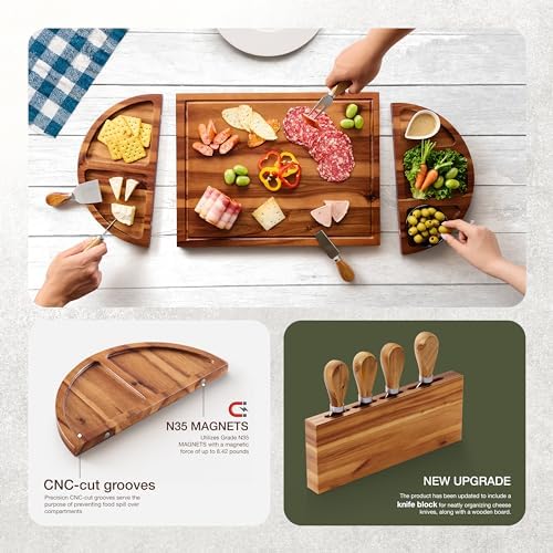 TIDITA 30" Large Acacia Wood Charcuterie Board with 4 Knives Set