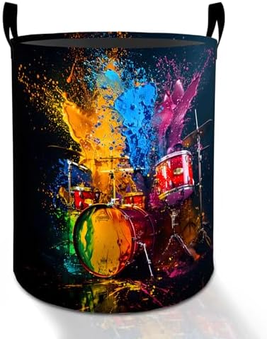 Drum Set Laundry Basket Hamper for Boys Girls Kids Adults, Foldable