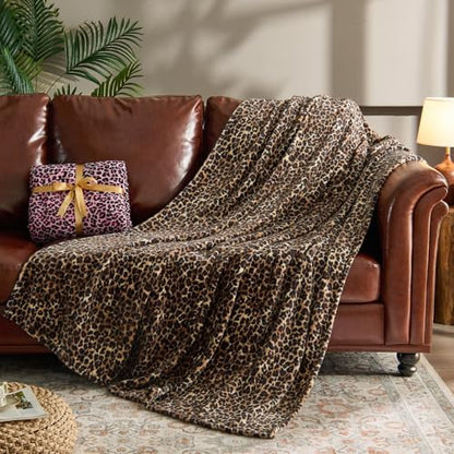 BEDELITE Fleece Blanket Soft Plush Throw for Couch Brown Leopard