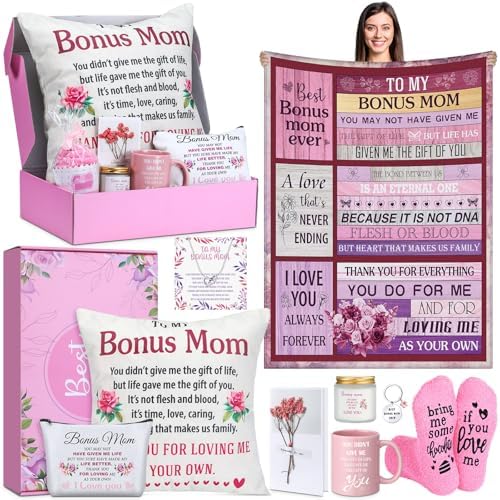 Dingion 11 Pcs Stepmom Gift Set 50x60 Throw Blanket Mug Makeup Bag