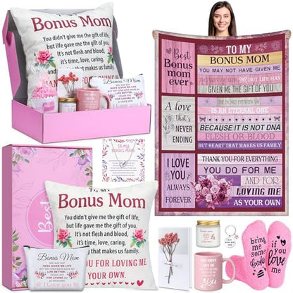 Dingion 11 Pcs Stepmom Gift Set 50x60 Throw Blanket Mug Makeup Bag