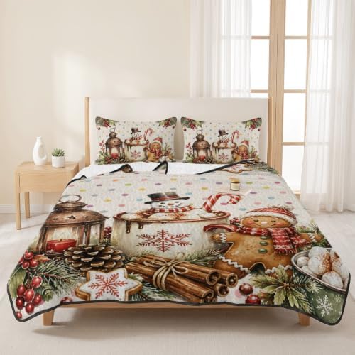 Christmas Quilt Set Twin Size 3 Pieces Quilted Bedspread Soft