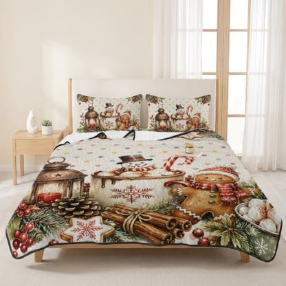 Christmas Quilt Set Twin Size 3 Pieces Quilted Bedspread Soft