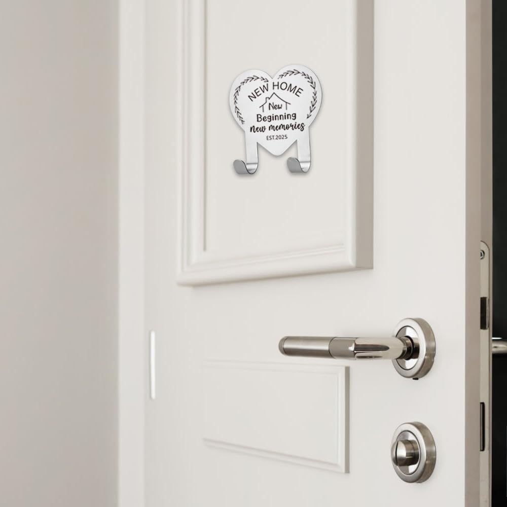 FOUGSTA New Home Gift for Couple, House Warming Gifts for Women, New House Gift for Wife, Stainless Steel Key Holder Hooks with Inspirational Quotes,3.14 * 3.14inch,XCX1