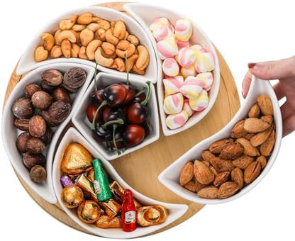 Cididu Ceramic Serving Tray Platters Lazy Susan, Rotating Divided