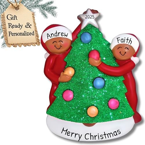 Personalized Our First Christmas Ornament 2026, Black Couple Red