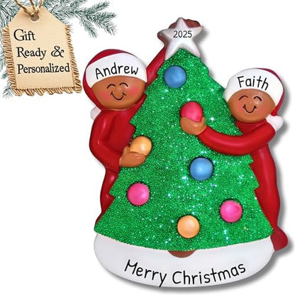 Personalized Our First Christmas Ornament 2026, Black Couple Red