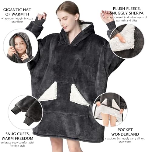 Touchat Wearable Blanket Hoodie, Oversized Sherpa Fleece Sweatshirt