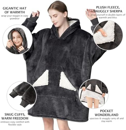 Touchat Wearable Blanket Hoodie, Oversized Sherpa Fleece Sweatshirt