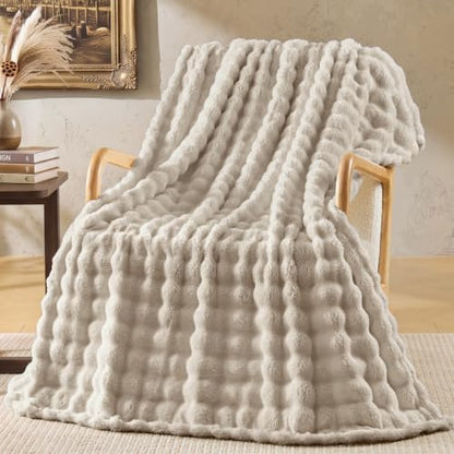 BEDELITE Beige Linen 3D Fleece Bubble Throw Blanket for Couch, 50x60