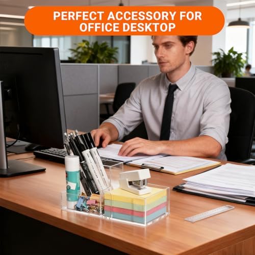Pen Holder for Desk Clear Pencil Holder with Sticky Notes Holder