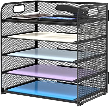 Supeasy 5 Trays Paper Organizer Letter Tray with Handle-Mesh Desk File