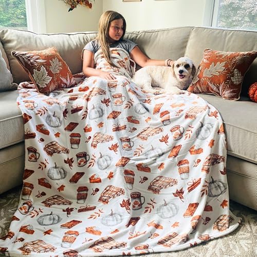 Fall Soft Fleece Throw Blanket, Pumpkin Spice Design, 50x70, Oversized